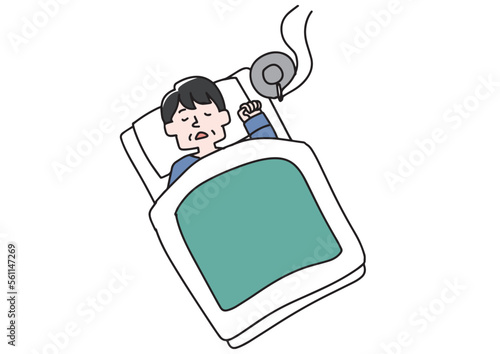 寝タバコをしている男性のイラスト
