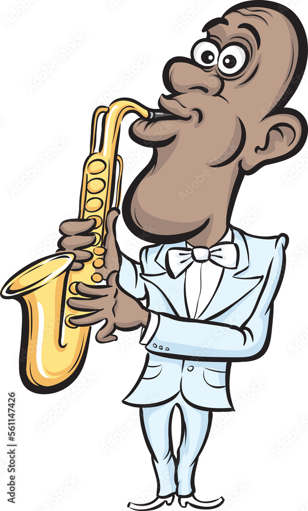 cartoon saxophone player PNG image with transparent background Stock