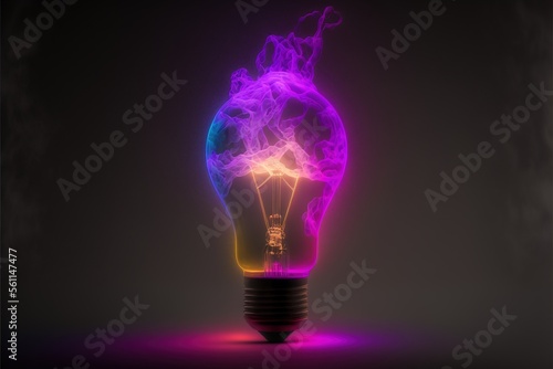 Innovative Light bulb for technology inspiration, future, solutions, neon colors, dark background created with generative ai technology