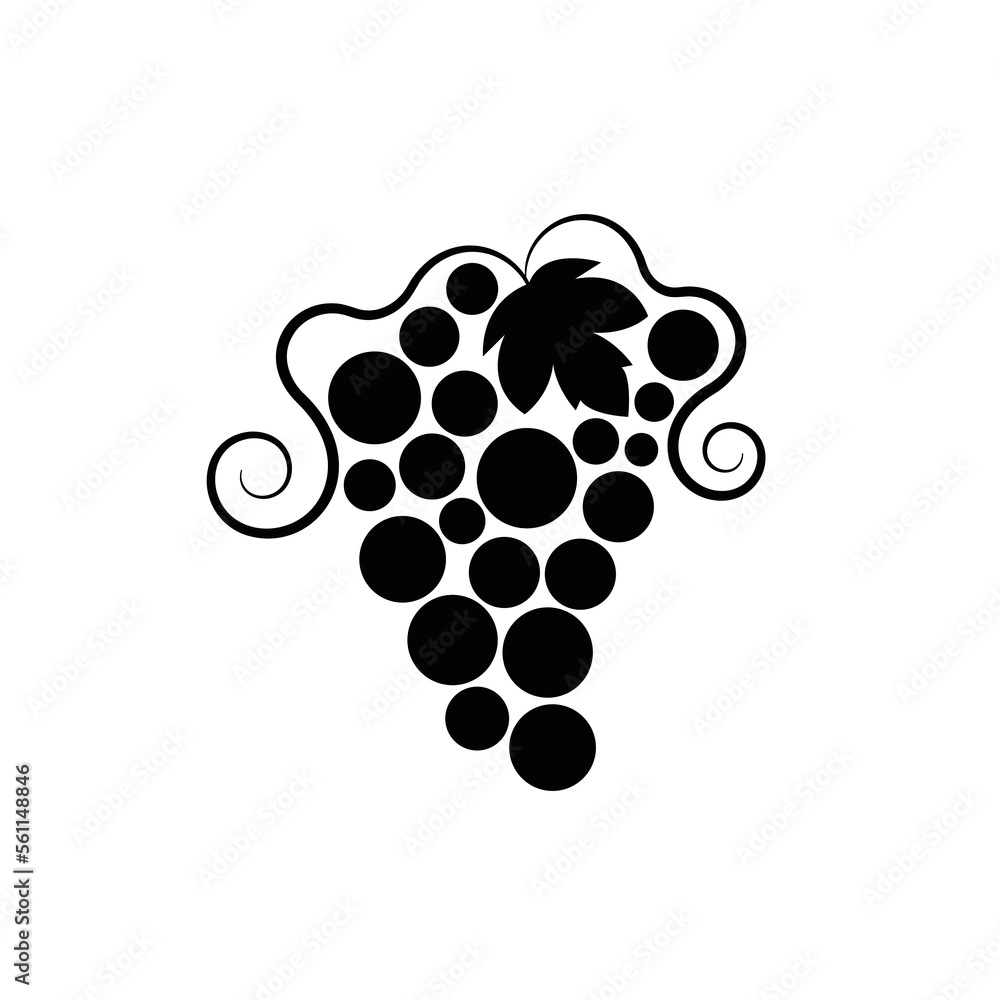Grapevine with leaf. Grapes icon. Grape vector illustration on white background. Grapevine with leaf. Grapes icon. Grape vector illustration on white background.
