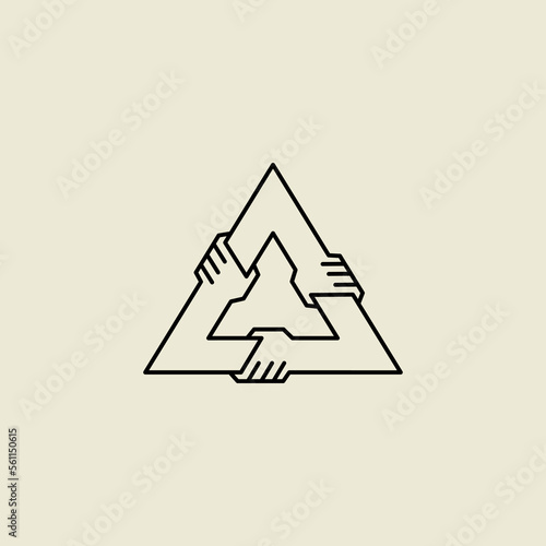 teamwork unity logo design with three hand concept vector illustration