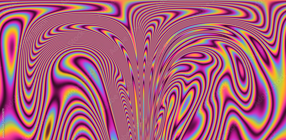 Abstract psychedelic background with neon rainbow leaks and stains. The 70s hippie style.