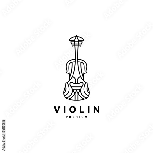 vintage violin orchestra icon with line art style logo design