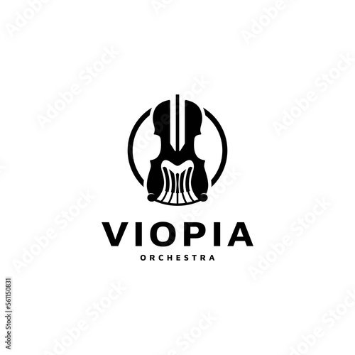 violin orchestra icon with combine piano for music instrument logo design