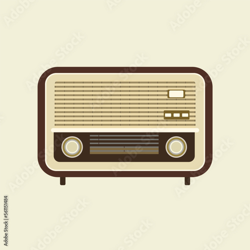 antique vintage radio flat design vector illustration. analogue retro radio, classic style