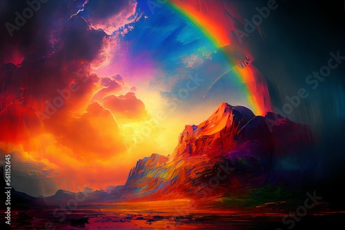 Rainbow Enlightenment Escape to Reality Illustration, surreal and dramatic skies. generative ai 