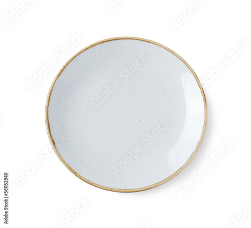 Empty ceramic plate isolated on white, top view