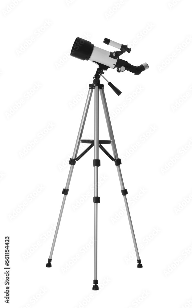 Tripod with modern telescope isolated on white Tripod with modern telescope isolated on white