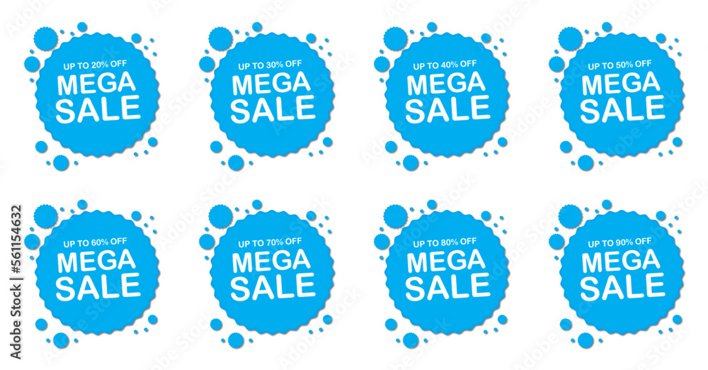 Discount sale 50 percent off tag. mega sale tag. smooth round zig zag, white and blue color