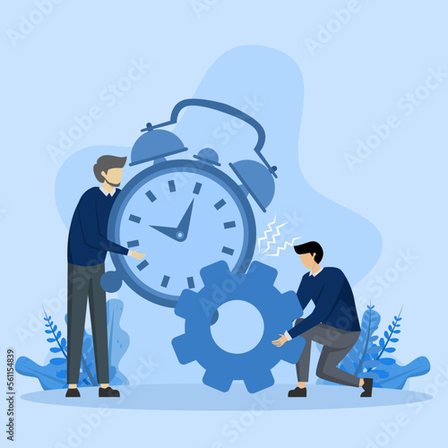 Concept of Efficiency or productivity, improve performance with effective processes, employers combine timers and gears for best efficiency, manage resources and time to optimize best work results.