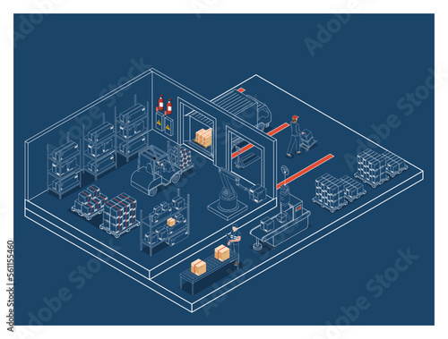 3D isometric Supply Chain Management - SCM concept with Collaborative logistics metaphors, Modern Company Logistics Processes, collaborative logistics metaphors. Vector illustration eps10
