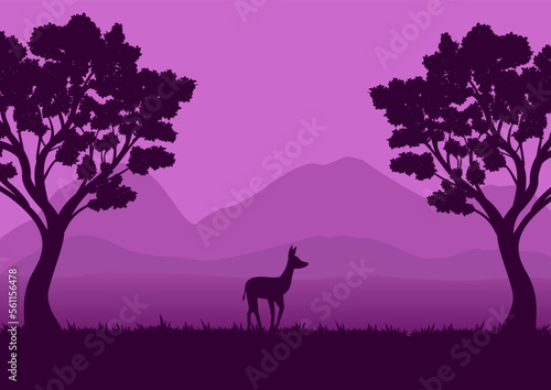 wildlife landscape vector illustration with a purple silhouette © Fajarhidayah11