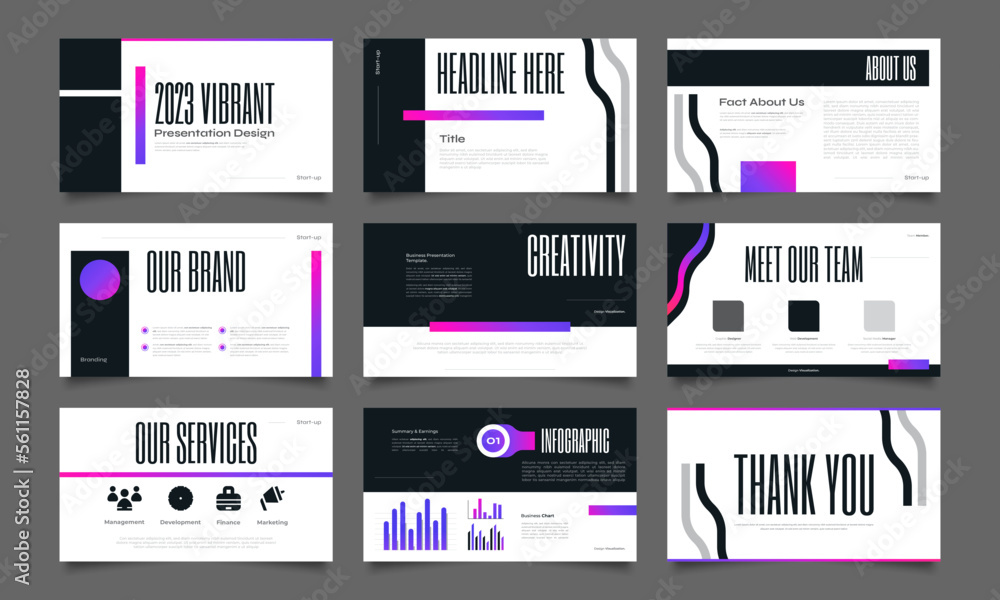 Modern and Minimalist Presentation Template Design with Infographic Elements. Use for Presentation, Branding, Marketing, Advertising, Annual Report, Banner, Cover, Landing Page, and Website Design