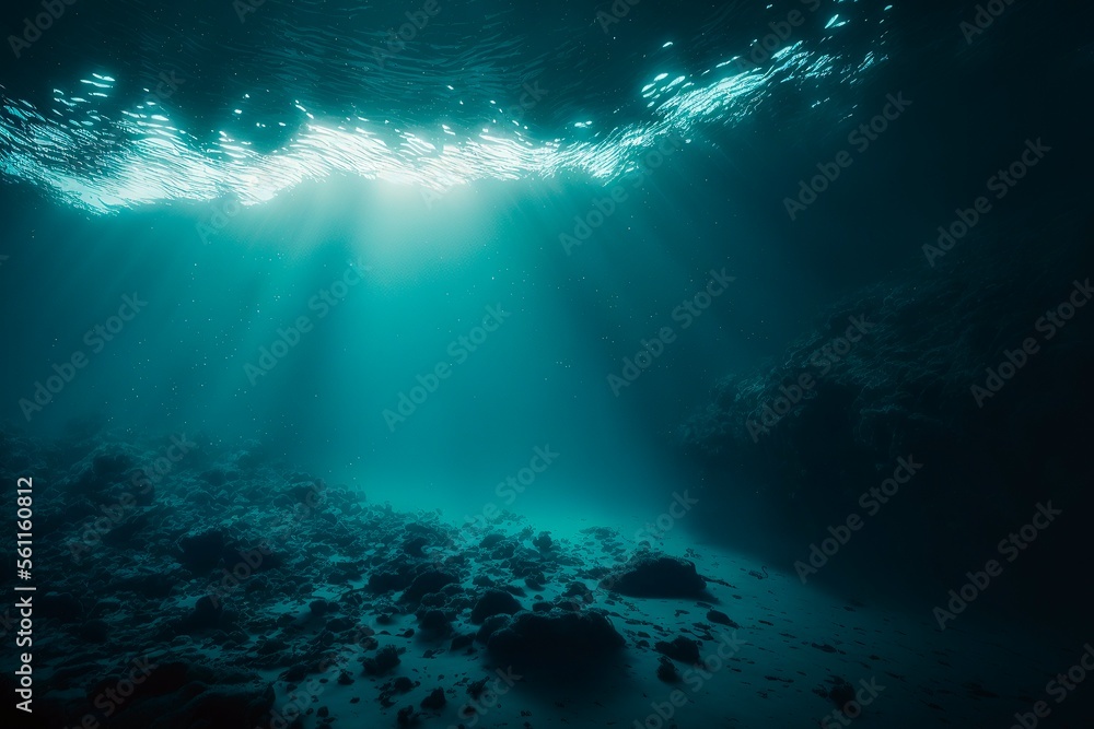 Artistic Underwater photo of waves. From a scuba dive in the canary island in the Atlantic Ocean. underwater sea deep, sea deep blue sea. generative ai