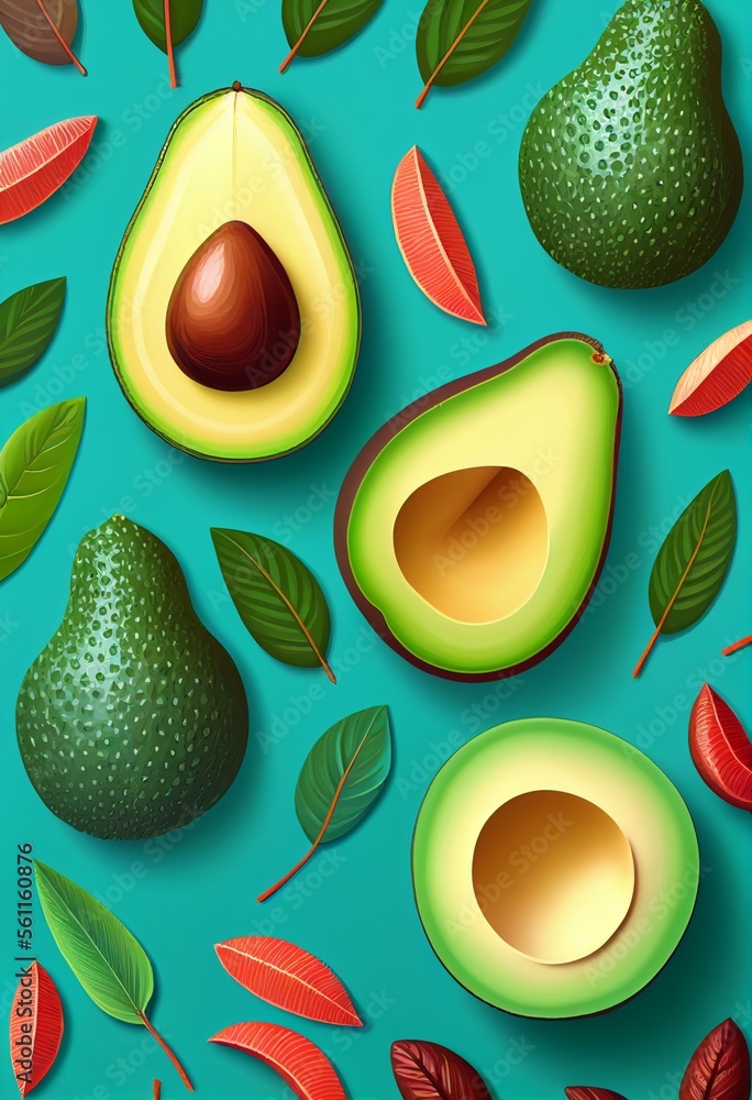 Pattern whole and sliced avocado Pattern whole and sliced avocado