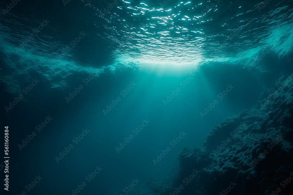 Artistic Underwater photo of waves. From a scuba dive in the canary island in the Atlantic Ocean. underwater sea deep, sea deep blue sea. generative ai