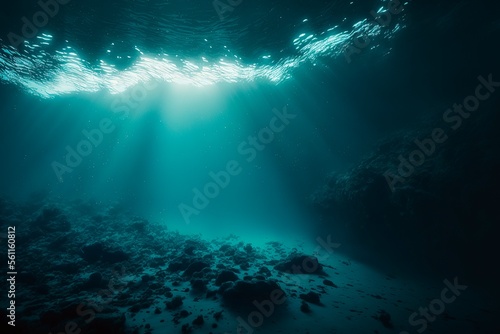 Artistic Underwater photo of waves. From a scuba dive in the canary island in the Atlantic Ocean. underwater sea deep  sea deep blue sea. generative ai