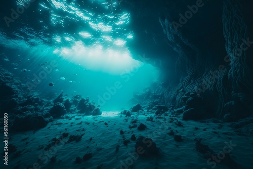 Artistic Underwater photo of waves. From a scuba dive in the canary island in the Atlantic Ocean. underwater sea deep, sea deep blue sea. Generative AI