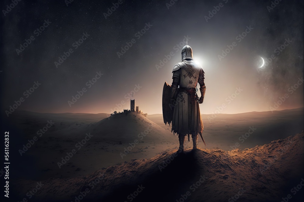 Knight Templar from the back with desert in the background