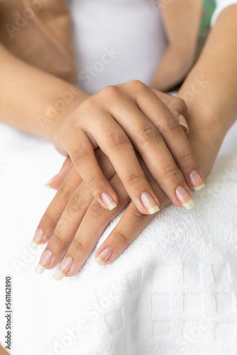beautiful hands with manicure, spa beauty treatment, lifestyle and personal care