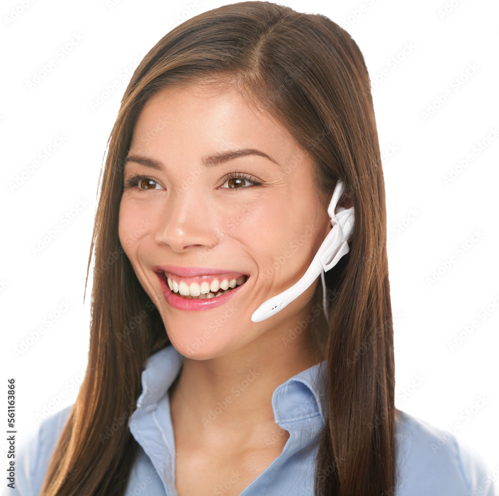 Headset customer service woman talking friendly smiling happy in call center on isolated in transparent PNG. Beautiful young mixed race Caucasian / Asian Chinese business woman working at hotline. Headset customer service woman talking friendly smiling happy in call center on isolated in transparent PNG. Beautiful young mixed race Caucasian / Asian Chinese business woman working at hotline.