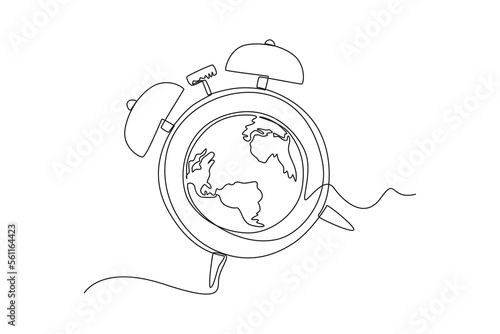 Single one line drawing earth clock icon. Earth hour concept. Continuous line draw design graphic vector illustration.