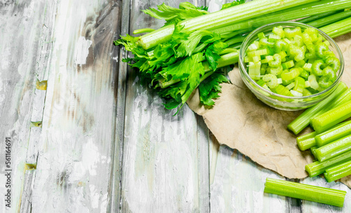 Pieces of celery in a bowl.