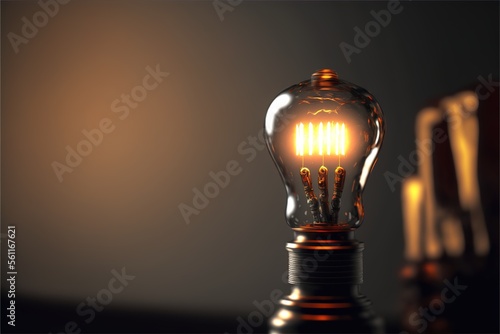 Futuristic AI Light bulb in the dark, future, solutions, neon colors, dark background created with generative ai technology