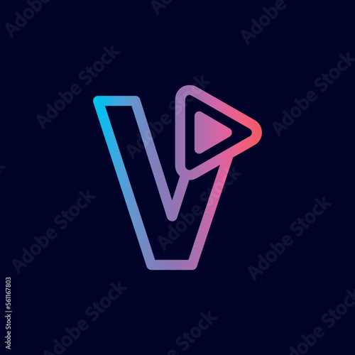 music logo design play brand letter V