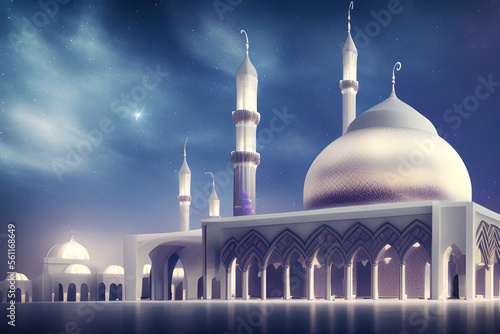 islamic night futuristic mosque, space, nebulae, stars generative ai