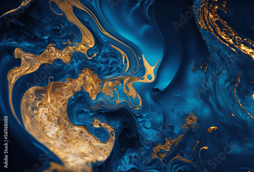 Abstract background featuring a marbleized effect with a blend of blue and gold colors, creating a unique and creative visual aesthetic