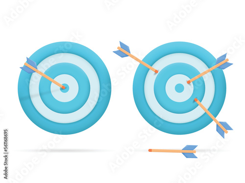 Dart arrow hit the center of target and missed hitting target. Business finance target, goal of success, target achievement concept