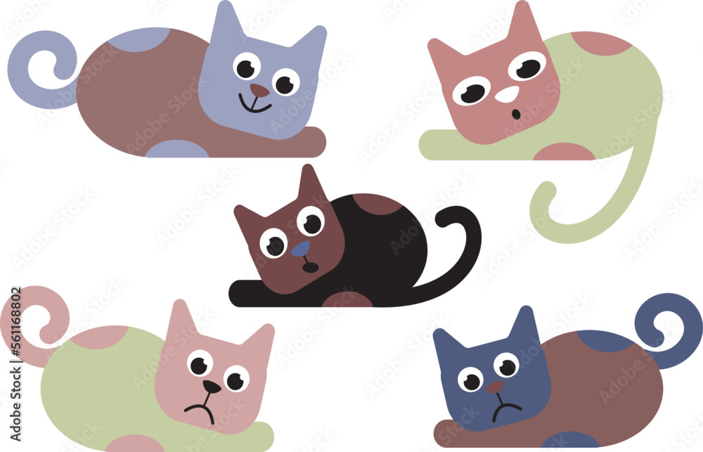 A set of cats of different colors.
