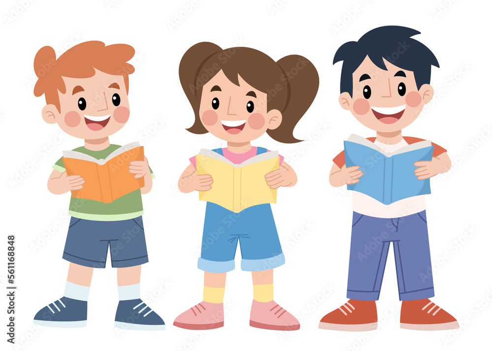 Illustration of children reading a book illustration children's day