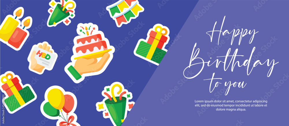 Obraz premium Happy birthday design background or banner with sticker