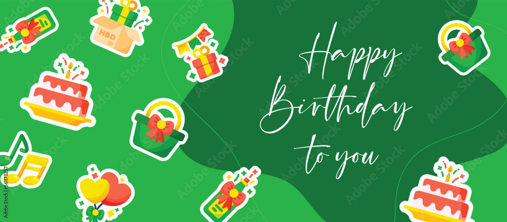 Happy birthday design background or banner with sticker Happy birthday design background or banner with sticker