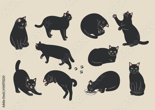 黒猫のいろいろなポーズのイラスト素材