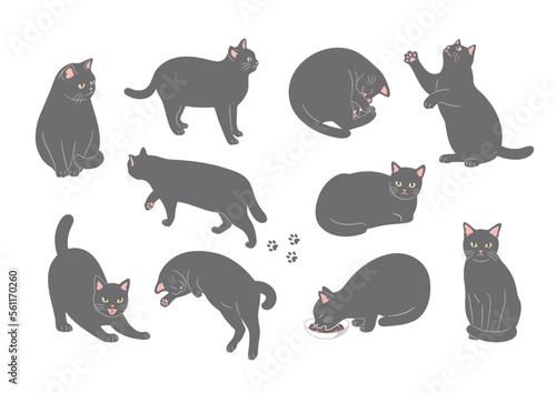 黒猫のいろいろなポーズのイラスト素材
