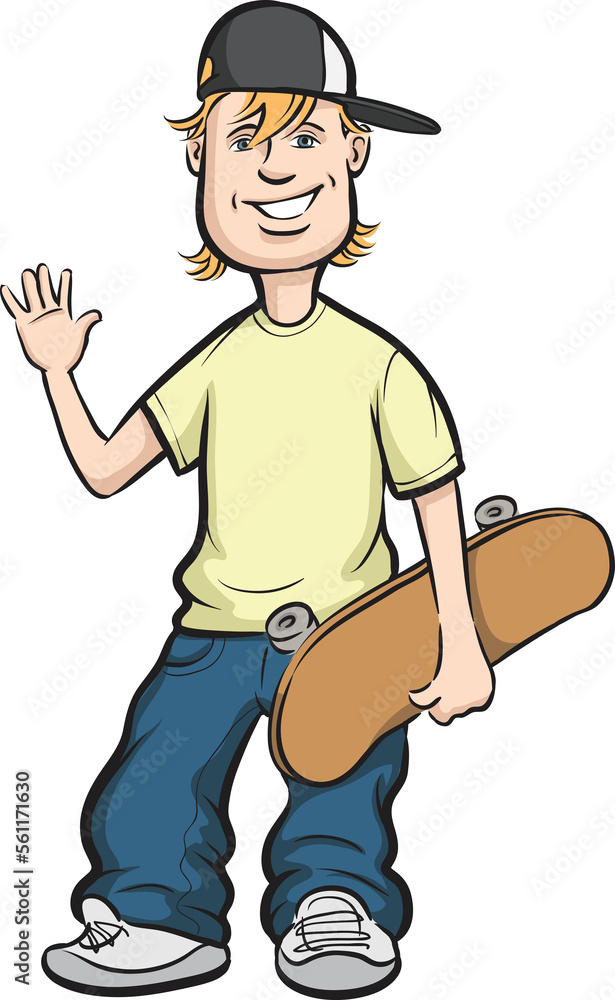 happy teenager with skateboard - PNG image with transparent background