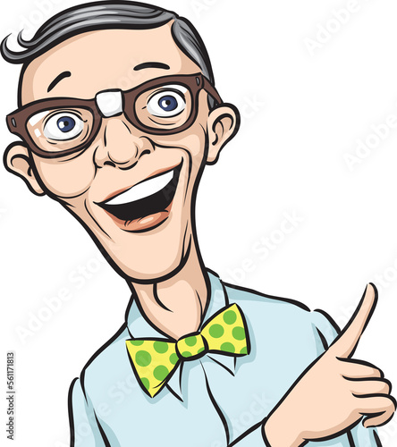 smiling geek with speech balloon - PNG image with transparent background