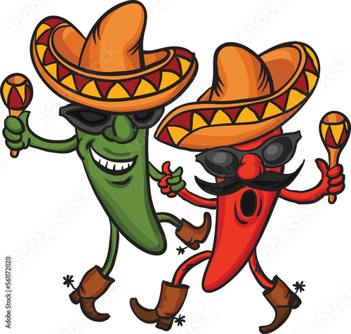 two dancing cartoon mexican peppers - PNG image with transparent background photo