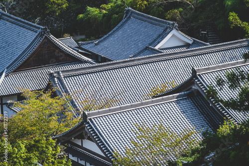 日本の伝統的な建物と木々