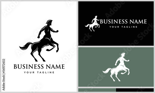 silhouette centaur run logo template photo