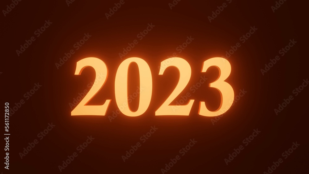 Illustration of Happy New Year 2023 neon typography on Red background with beautiful 3D text effect. Happy New Year celebration concept. New Year 2023.