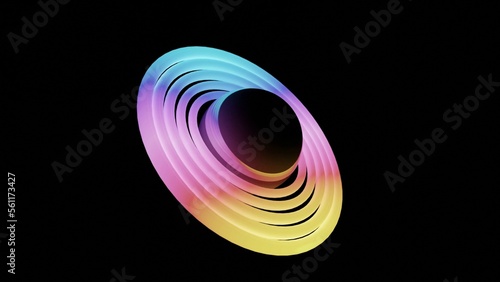 Illustration of Abstract seamless loop 3D render neon circle. Colorful neon circles abstract futuristic hi-tech motion background. 