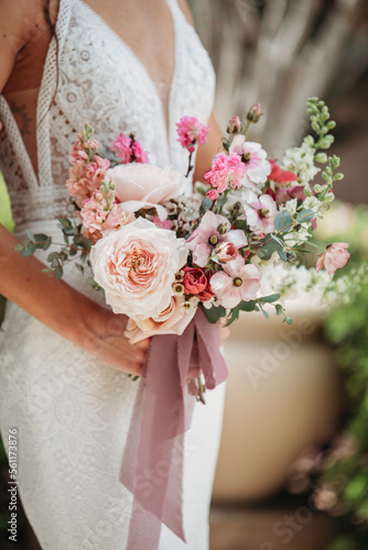Peach and pink palette bridal bouquet