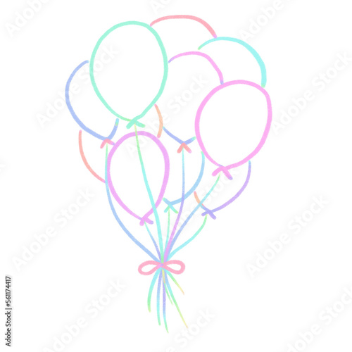 Rainbow line balloon, signs and symbols, Hand drawn in doodle style.	