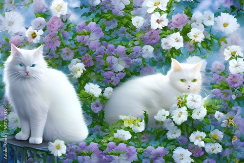 「Generative」「AI」白猫と花
