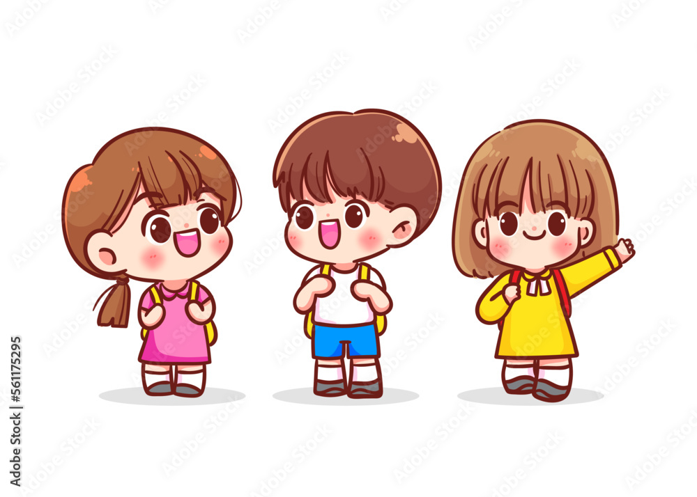 Cute cheerful student cartoon character kid children school education hand draw art illustration Cute cheerful student cartoon character kid children school education hand draw art illustration