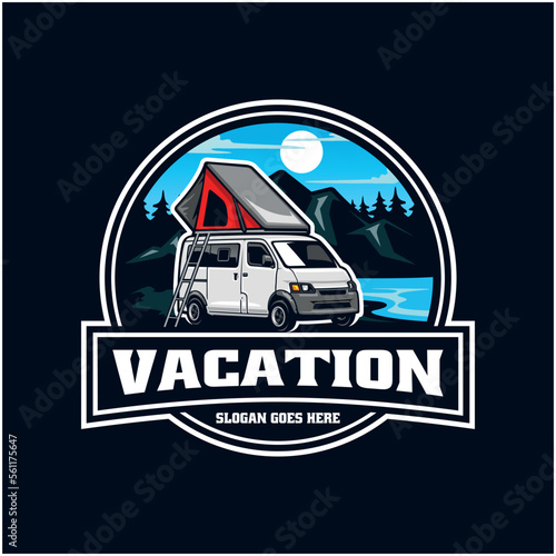 RV camping car badge logo in dark background